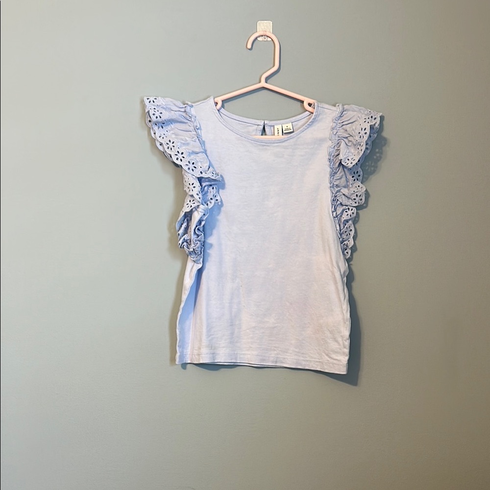 Janie and Jack Blue Flutter Sleeve Ruffled Blouse